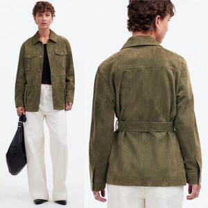 Madewell Belted Field Jacket in Suede Faded Ivy Olive Green Size Small